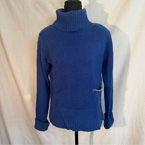 Neelah Blue Turtleneck Cashmere Sweater w/fun pocket detailing